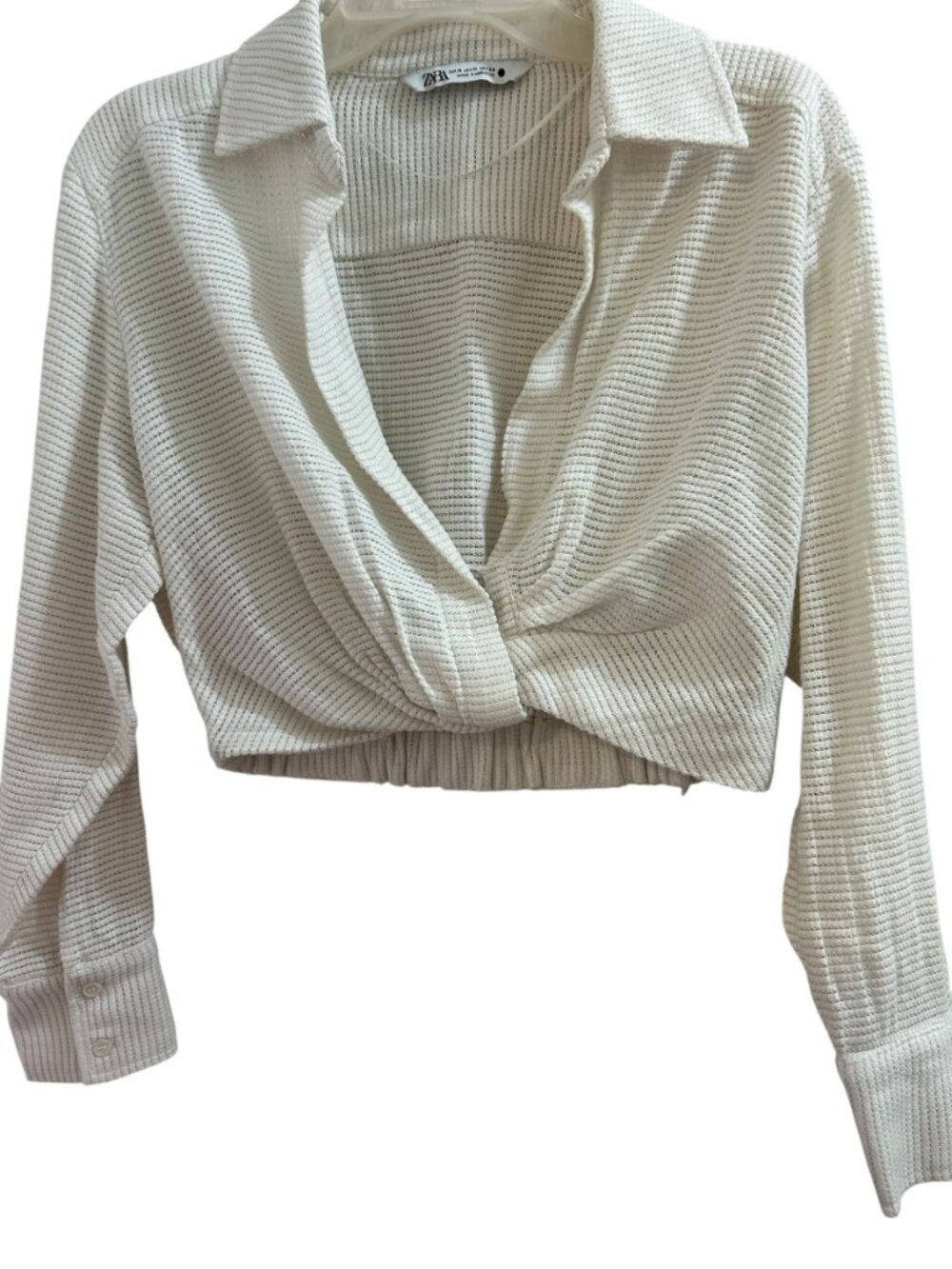 Zara White Waffle Knit Twist Front Crop Top Size Medium - Picture 8 of 11